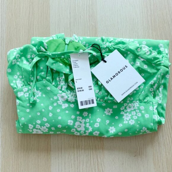 Urban Outfitters x Glamorous Floral Off the Shoulder Mini Dress New Large Green - Picture 7 of 9